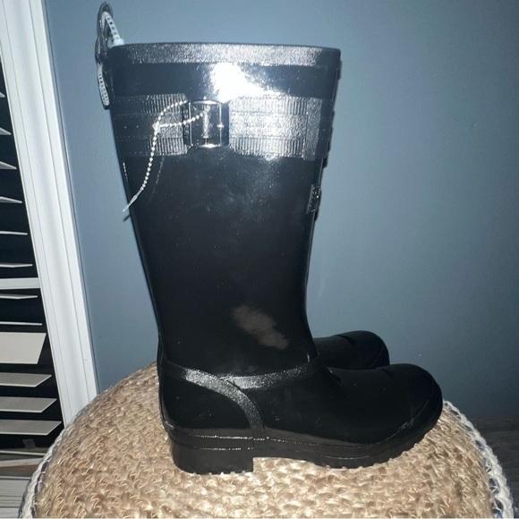 Sperry Black Rubber Calf High Rain Boots - Picture 2 of 10